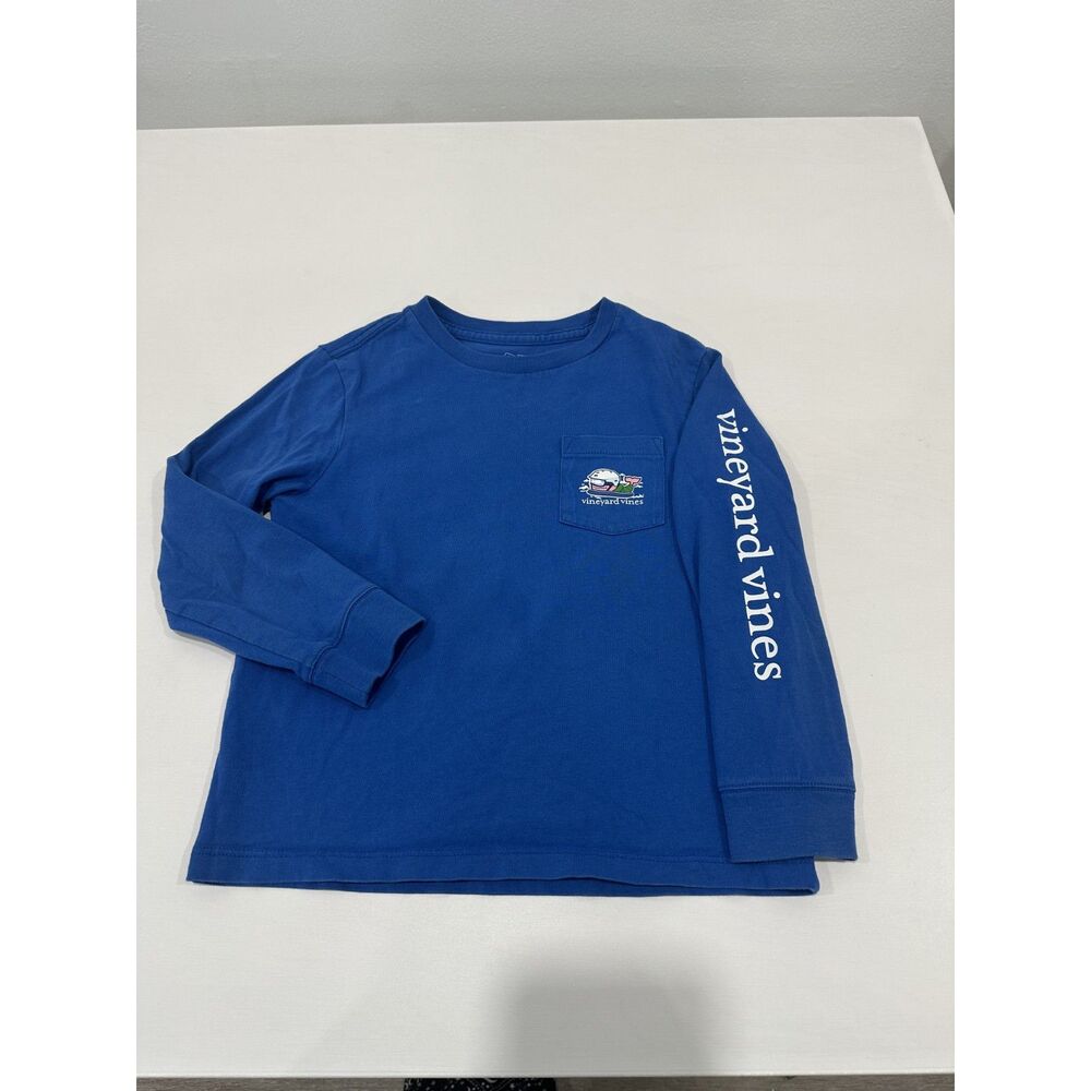 Vineyard Vines Boys Size 5 Ski Whale Long Sleeve Pocket Tee Blue